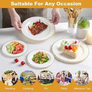 <b>Plastic</b> Wedding Plates with Gold Beads 7.5 10.5 13 Inch Heavy Duty Clear White Chargers for Bridal Banquet Decoration - Product Image 2
