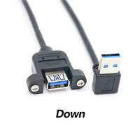 Câble de rallonge USB 3.0 type A mâle à femelle avec vis de verrouillage pour montage sur panneau, angle de 90 degrés, 5Gbps, vente en gros