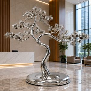 Fuente de Agua de Acero Inoxidable con Escultura Geométrica de Árbol, Acabado Espejo, para Interiores, Vestíbulo de Hotel, Lujosa, Feng Shui, Moderna - Product Image 3