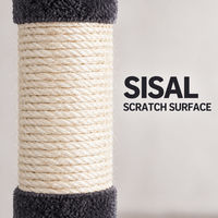 Arbre à chat compact gris avec niche fermée, poteaux en sisal et anneau suspendu