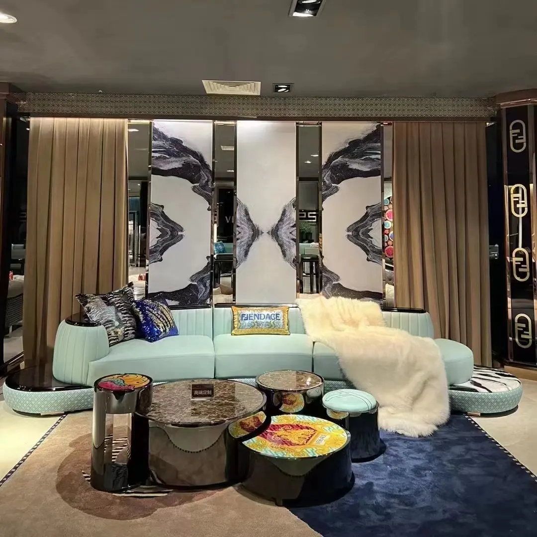 Семейная мебель, современный светлый роскошный кожаный диван, современный стиль, синий секционный диван, диваны, роскошные секционные диваны