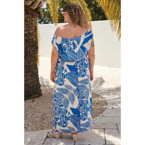 Abito lungo in rayon con stampa personalizzata, monospalla, collo a cappuccio, spacco laterale, elegante, estivo, leggero, rilassato, a vita comoda - Product Image 2