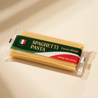 Sachet Mylar OEM personnalisé avec fenêtre transparente, scellé au dos, finition brillante, pour emballage alimentaire sec (pâtes, céréales, nouilles)