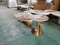 Table basse moderne de luxe en acier inoxydable doré avec plateau en marbre Calcutta Viola et tiroir, ensemble de tables basses en pierre frittée