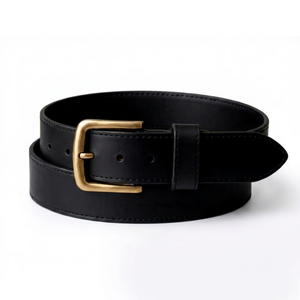 Ceinture en cuir véritable pour homme, en cuir de vachette noir, avec boucle en laiton, écologique, durable, robuste, logo personnalisé, vente en gros OEM - Product Image 1