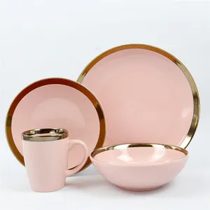 Good quality pink gold color manufacturer stoneware dinnerware set for ceramic dinner sets luxury dinnerware sets home use