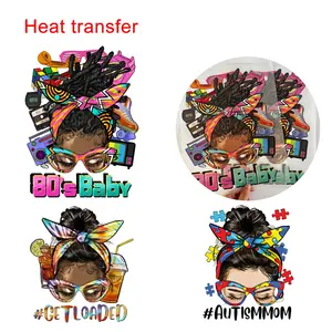Manufacturer Custom Stable Quality Vinyl Printing Dtf Heat Transfers Bowknot Girl Design Heat Press Iron On Sticker For T Shirt