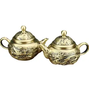 Brass Double Phoenix Small Teapot Office Living Room Pure Copper Dragon Phoenix Small Teapot Decoration