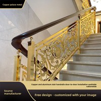 Rampe d'escalier classique en cuivre et aluminium, à cinq barres, pour intérieur, personnalisable, fixation au sol