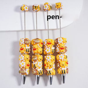 Bút bi xoay làm bằng hạt silicon hình gia đình gấu hoạt hình, lừa, heo, bút bi tự làm bằng hạt - Product Image 3