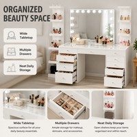 Ensemble coiffeuse moderne en MDF pour chambre à coucher avec miroir lumineux sur pied et tiroir – Vente en gros