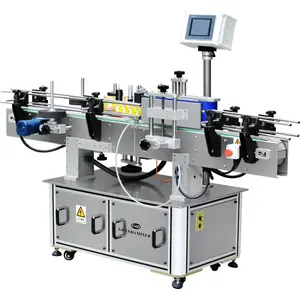 China automatic top and bottom label applicator with feeder device upper and lower flat labeling machine