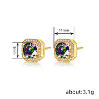 Boucles d'oreilles géométriques Rainbow CZ pour femmes, 11 mm, halo en laiton plaqué or et zircone cubique, 2 couleurs