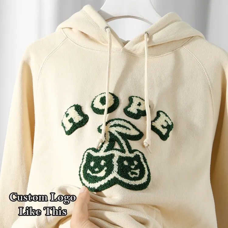Wholesale Embroidery Men's Hoodies Logo Custom Oversized Heavyweight 100% Cotton Fleece Chenille Patch Hoddies Embroidered Hood