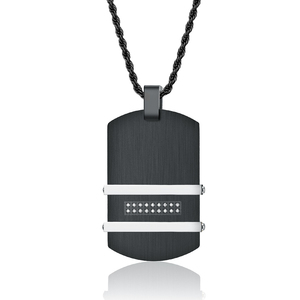 Collana con Ciondolo Personalizzato in Acciaio Inossidabile Nero, Gioiello Geometrico da Uomo con Zirconi e Incisione Impermeabile - Product Image 1
