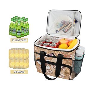Bolsa térmica con estampado de hibisco hawaiano, bolsa térmica con cremallera reutilizable de gran capacidad con correa para el hombro para viajes - Product Image 3