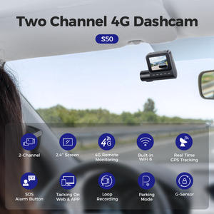 <span class=keywords><strong>Cam</strong></span>éra embarquée AZDOME S50 4G avec surveillance à distance, 4K LTE, double objectif, prise en charge du suivi GPS, Wifi, commande vocale - Product Image 2