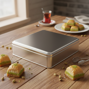กล่องดีบุกสี่เหลี่ยม2 LT baklava พร้อมฝาโลหะเชอร์เบทของหวาน Box198x198x50มม. 2 LT - Product Image 3
