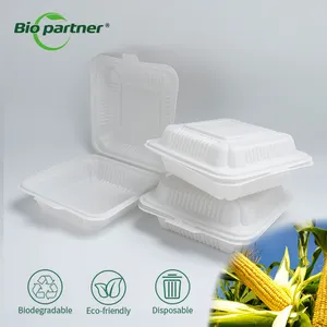 Groothandel Biologisch Afbreekbaar Maïszetmeel Scharnierend Om Te Gaan Container Lunch Fast Take Meal Box Plastic Magnetron Wegwerp Voedseldoos