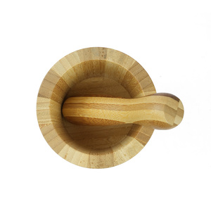 Juego de mortero y Maja de bambú al por mayor para casa natural, cuenco de <span class=keywords><strong>guacamole</strong></span>, cáscara, ajo, pimienta, prensa, Molinillo, trituradora, mezcla de <span class=keywords><strong>Molcajete</strong></span> - Product Image 3