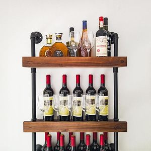 Étagère murale industrielle pour bouteilles de <span class=keywords><strong>vin</strong></span>, 5 niveaux, style rustique, pour l'exposition et le rangement des bouteilles de <span class=keywords><strong>vin</strong></span> dans la cuisine, le bar, le pub, la cave - Product Image 3
