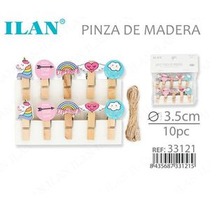 Pinzas de Madera Ilan de 3.5cm, 10 Piezas, con Diseño de Unicornio y Arcoíris para Ropa de Bebé - Product Image 3