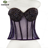 Corset Bustier de Luxe Violet Fait Main Entièrement Perlé Personnalisable, Haut Brillant pour Robe de Soirée DIY Femme