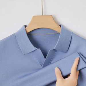 Polo de manga corta de punto 16G de gama alta para hombre, Polo transpirable holgado con cuello de gaviota para primavera y verano para hombre - Product Image 6