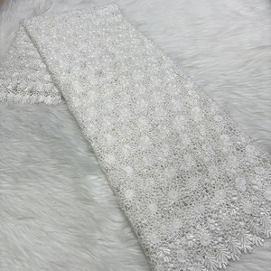 Última Tela de Encaje Guipur Africano, Tela de Encaje Nigeriano Blanco con Lentejuelas, 5 Yardas, Vestido de Novia de Lujo para Mujer - Product Image 3