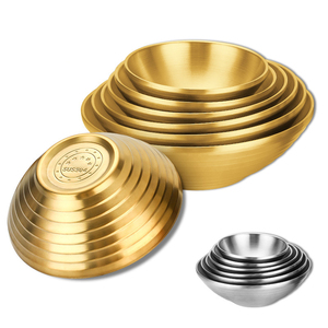 Restaurant Golden <span class=keywords><strong>Ramen</strong></span> Bols Style Coréen 304 En Acier Inoxydable Double Couche Salade Snack Bol De Service pour Udon Pho Pâtes Céréales - Product Image 1