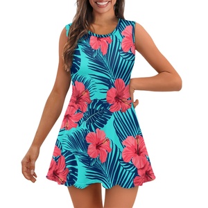 Vestido <span class=keywords><strong>de</strong></span> verano Sexy con estampado <span class=keywords><strong>de</strong></span> plantas tropicales para mujer, vestido rojo con estampado <span class=keywords><strong>de</strong></span> flores Frangipani blanco, vestido sin mangas con cuello redondo para mujer - Product Image 5