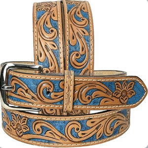 Ceinture en cuir de vachette pleine fleur unisexe de style western avec un design personnalisé et une boucle en métal nickelé ou en laiton - Product Image 2
