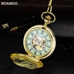 นาฬิกาพกผู้ชาย <span class=keywords><strong>BOAMIGO</strong></span> รุ่นโครงกระดูกสีทอง ระบบอนาล็อก สายโซ่หรูหรา นาฬิกาจักรกล ของขวัญ สไตล์โบราณ Reloj Hombre - Product Image 2