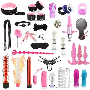 35 pieces Sexy Lingerie Beads Nipple Clamps Handcuffs Whip Rope Anal Vibrator Bondage Kits Set for Couples Sex Games