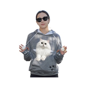 เสื้อฮู้ดผู้หญิงมีกระเป๋าแมว สีเทา ผ้าถัก ป้องกันขนร่วง เสื้อสวมหัวลำลอง สำหรับฤดูใบไม้ร่วงและฤดูหนาว - Product Image 5