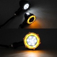 Clignotant LED rond pour moto, séquentiel, à défilement, ambre et blanc, universel, pour montage sur guidon ou rétroviseur