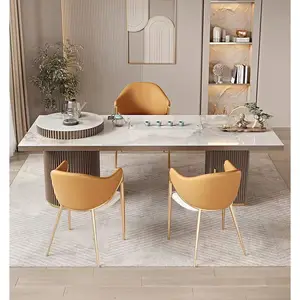 Simple Modern Dining Furniture Hard PU Leather Back Metal Restaurant Chair