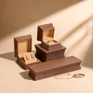 Zebopak Brown Suede <b>Christmas</b> Jewellery <b>Box</b> Set with Ring Earring Necklace Pendant Holiday Gift Packaging Factory - Product Image 3