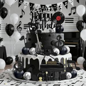 Black Music <strong>Birthday</strong> Cake Toppers Set <strong>Happy</strong> <strong>Birthday</strong> <strong>Piano</strong> Guitar Note Treble Clef Cake Decor Party Supplies Cake Decoration - Product Image 1