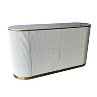 Table Buffet Nordique Moderne de Taille Personnalisée avec Base en Acier Inoxydable Doré Cadre en Bois Blanc Plateau en Pierre Fritté