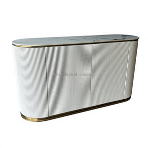 طاولة بوفيه عصرية بتصميم نورديك قابلة للتخصيص مع قاعدة من الفولاذ المقاوم للصدأ الذهبي وإطار خشبي أبيض وسطح من الحجر المتكلس - Product Image 3