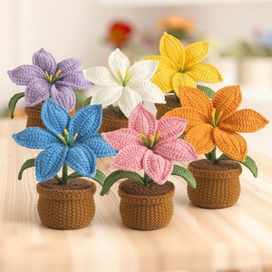 Hilo de tejer personalizado, plantas en maceta tejidas a mano, adornos de escritorio terminados, macetas tejidas, plantas de lirio en maceta tejidas. - Product Image 1