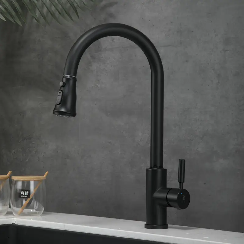 Smart Touch Kitchen Faucet Stainless Steel Matte Black Pull-down Kitchen Faucet Sink Tap