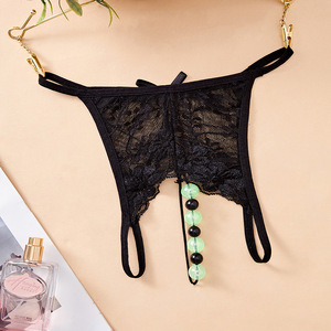 Ding Zhi Mei String en dentelle pour femme, noir, transparent, ajouré, lingerie sexy érotique, style sans entrejambe, style massage - Product Image 2