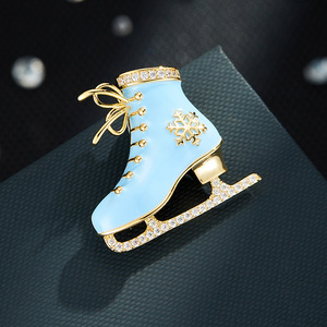 Ice Skate Brooch Blue Enamel Gold Snowflake Women's Fashion Accessory Gift Zinc Alloy Channel Setting - Product Image 4