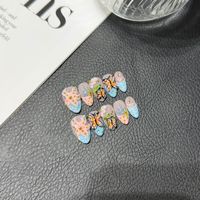 Uñas Postizas de Primavera y Verano, Serie de Colores Claros, Relieve 3D, Flores Sintéticas Brillantes, Hechas a Mano, de Alta Calidad
