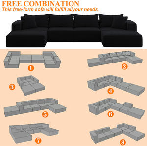 Oversized Chenille Sponge Cloud Sofa Modern Upholstered Modular <b>U</b>-Shape Sectional Sofa Set 162" <b>Living</b> Room Sofa Set 6 Pillows - Product Image 6