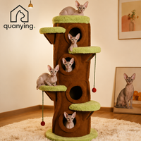 Arbre à chat en forme de tronc d'arbre simulé |   Tour d'escalade multi-trous pour chat avec griffoir en sisal et jouets suspendus anti-basculement |   Meubles pour chats réalistes
