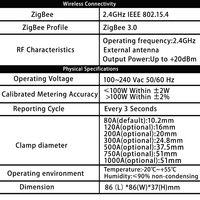 Medidor de Energía Inteligente Monofásico CHY 500A 240V 3 con WiFi Tuya y ZigBee, Monitor de Potencia KWh, Transformador de Corriente 500A-80A, CE/RoHS 1% C559