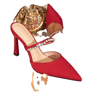 Chaussures de mariée pour femmes, ornées de cristaux, à bout pointu, talons hauts, imperméables, rouges, élégantes, sexy et simples pour l'été - Product Image 1